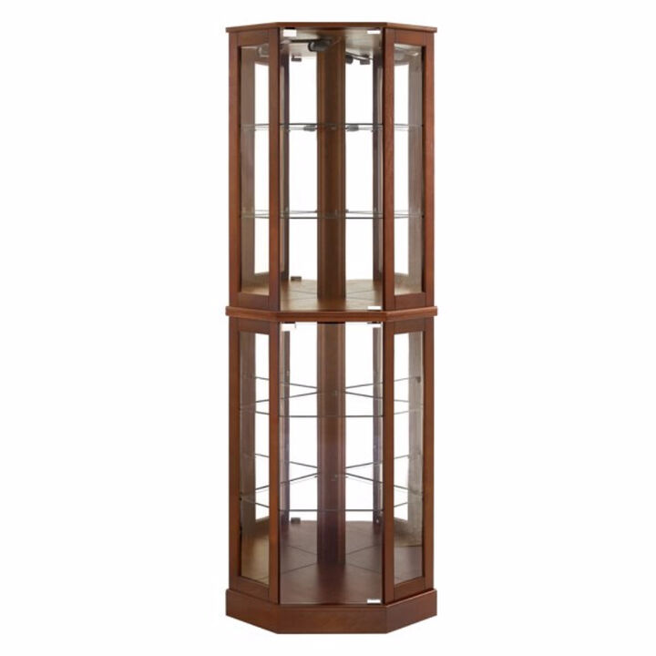 6-Shelf Curio Cabinet with Built-in Lights, Mirrors, and Adjustable Shelves