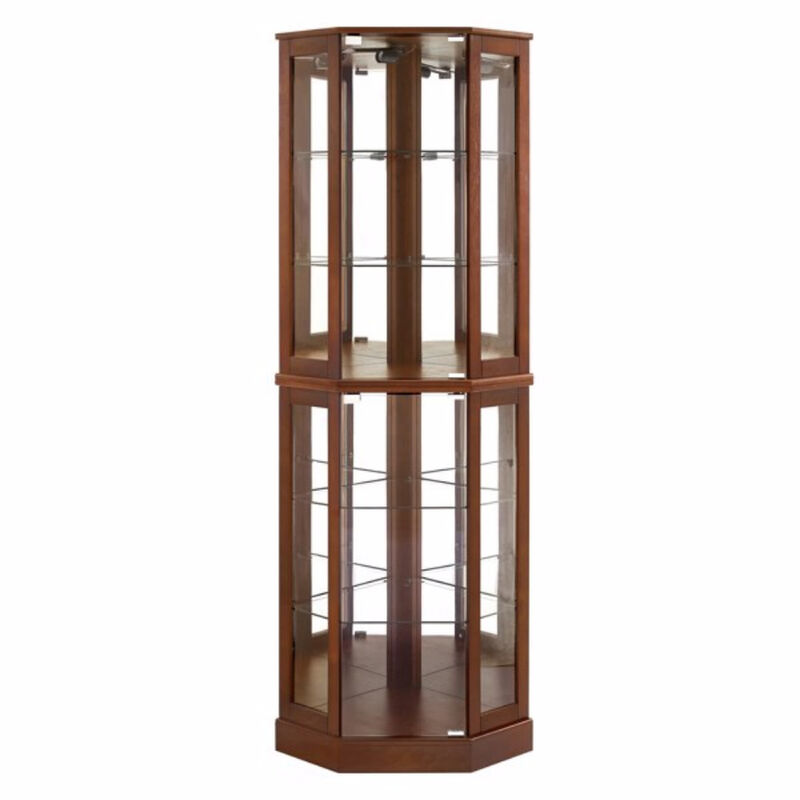 6-Shelf Curio Cabinet with Built-in Lights, Mirrors, and Adjustable Shelves