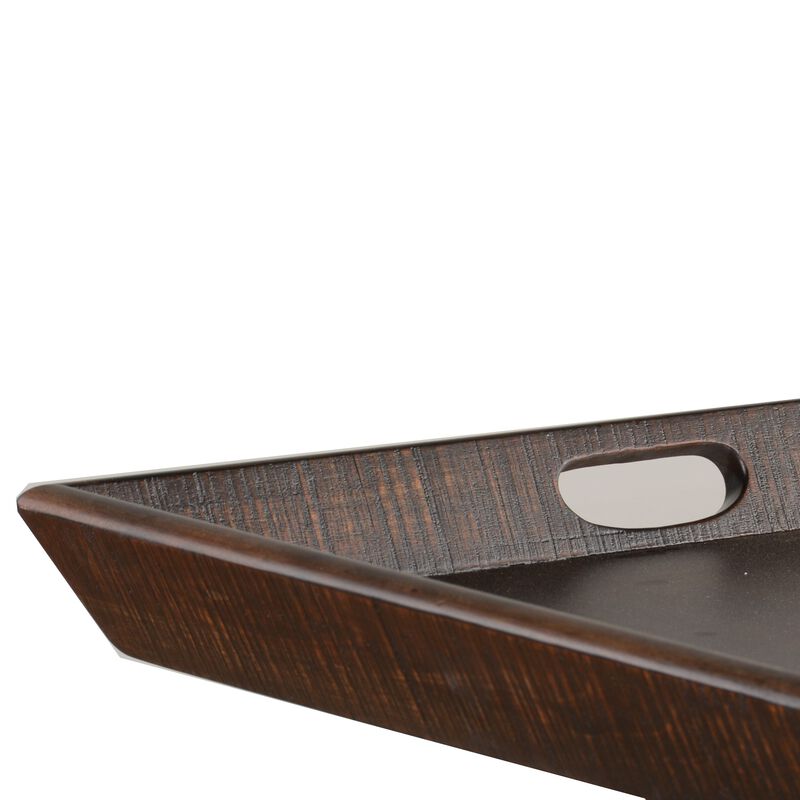 Flint Decorative Serving Tray, 27x27 Square Dark Rustic Oak Brown - Benzara