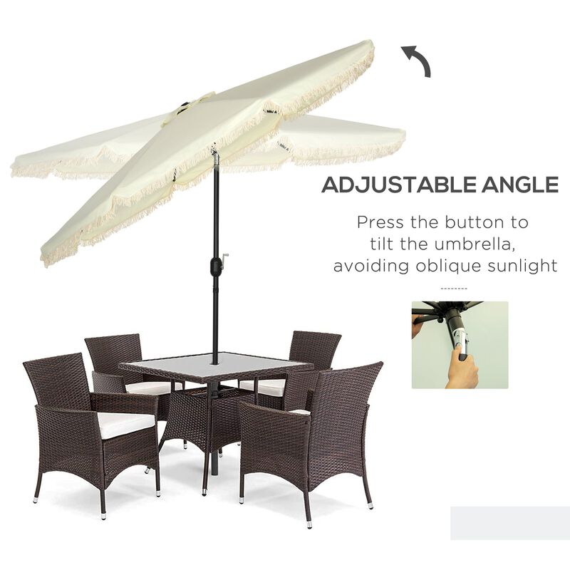Garden Sun Shade: 9ft Patio Umbrella with Fringed Tassels & 8 Ribs