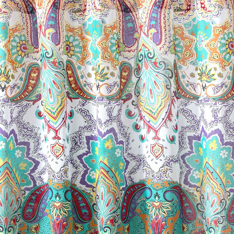 Vana 72 Inch Shower Curtain, Microfiber Fabric, Blue and Red Paisleys Print-Benzara