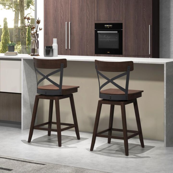 Hivvago Set of 2 Wooden Swivel Bar Stools with Open X Back and Footrest