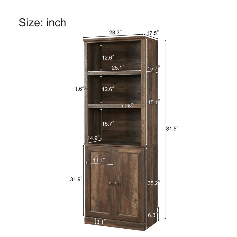 Merax Rustic Bookshelf with USB Port and 3 Open Shelves