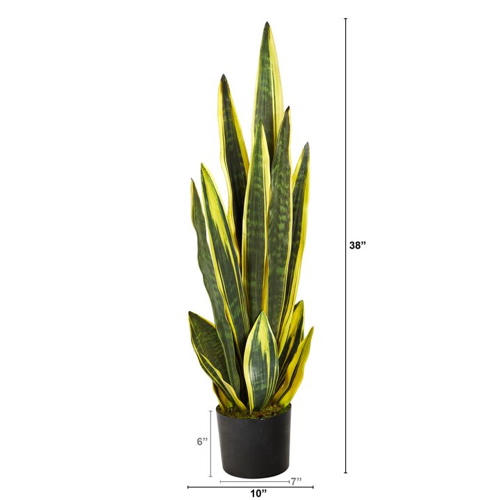 Hivvago 38" Sansevieria Artificial Plant - Green and Yellow