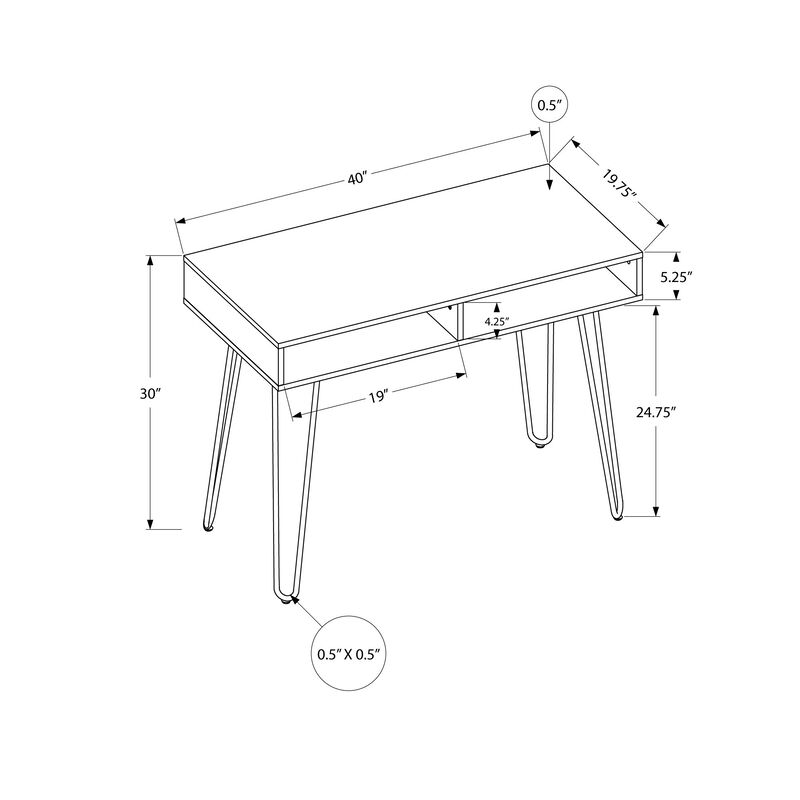 Monarch Specialties I 7770 Computer Desk, Home Office, Laptop, Left, Right Set-up, Storage Drawers, 40"L, Work, Metal, Laminate, White, Contemporary, Modern