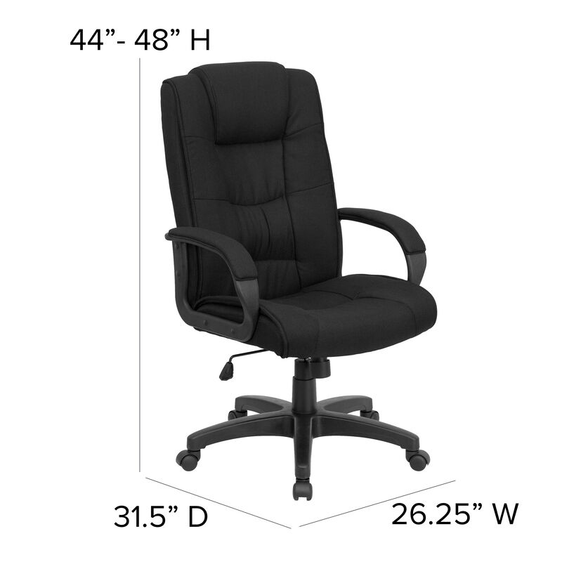 Jessica High Back Black Fabric Executive Swivel Office Chair with Arms