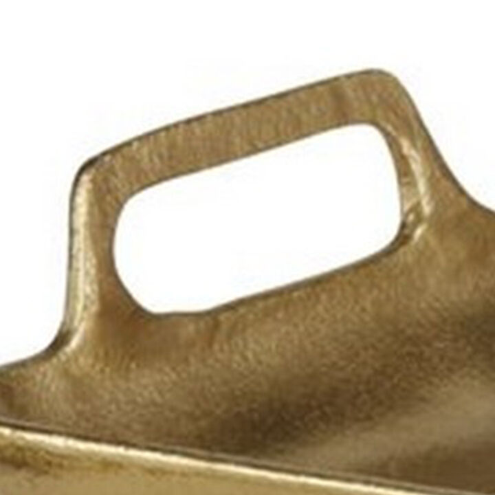 Rectangular Metal Frame Decorative Tray with Cut Out Handle, Gold-Benzara