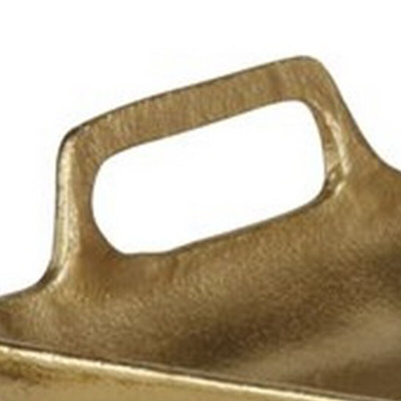Rectangular Metal Frame Decorative Tray with Cut Out Handle, Gold-Benzara