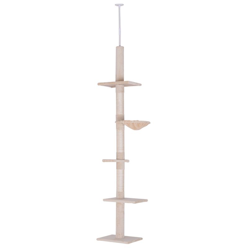 Beige Feline Playground: 8.5' Adjustable Cat Tree with Platforms