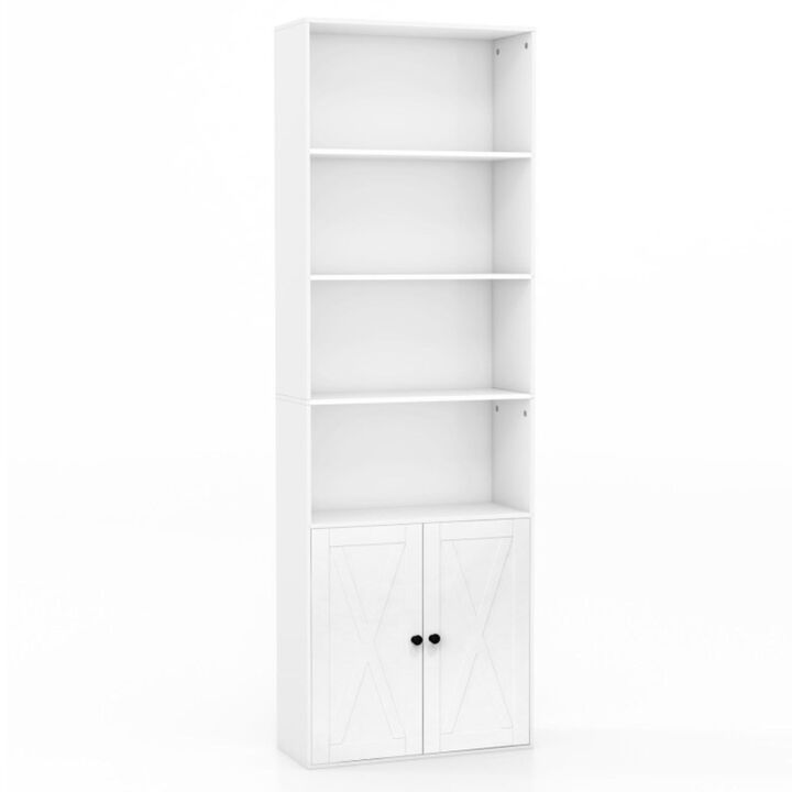 Hivvago 71 Inch Freestanding Bookshelf with 6 Shelves and 2-Door Cabinet