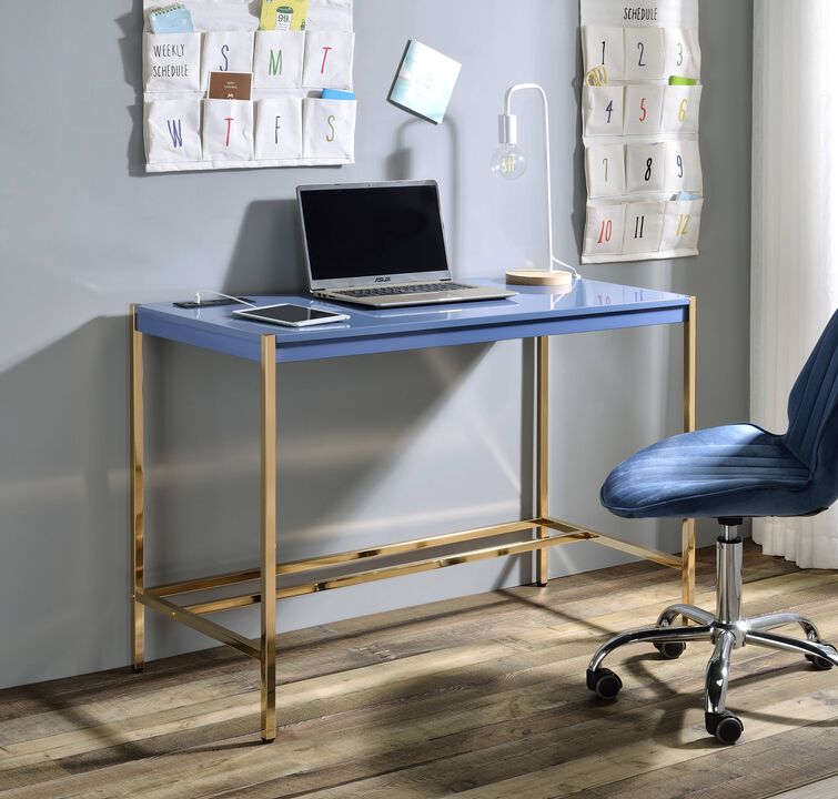 ACME Midriaks Writing Desk w/USB, Navy Blue & Gold Finish