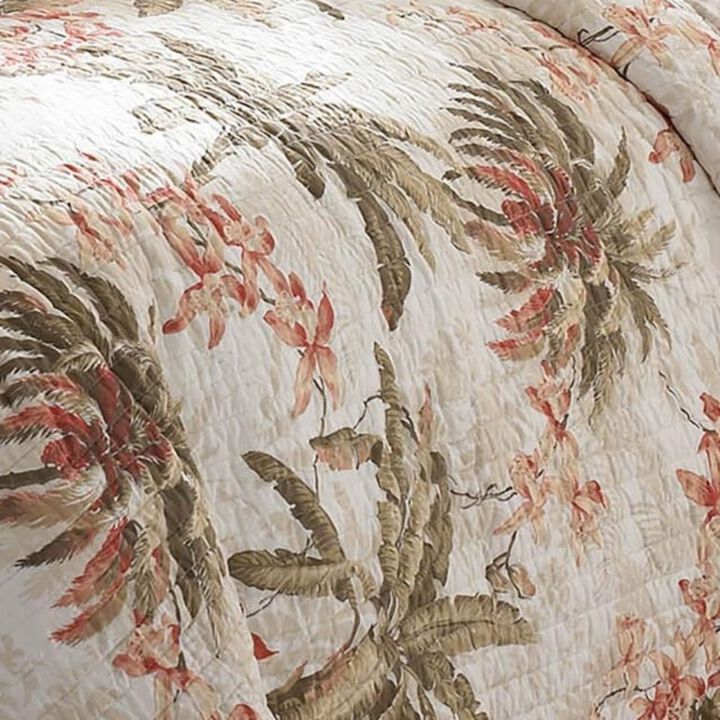 Hivvago Full / Queen Cotton Coastal Palm Tree Floral 3 Piece Reversible Quilt Set