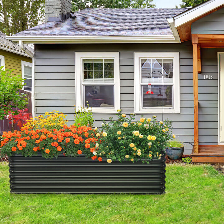 71 Inch Galvanized Metal Raised Garden Bed for Garden Backyard-Dark Grey