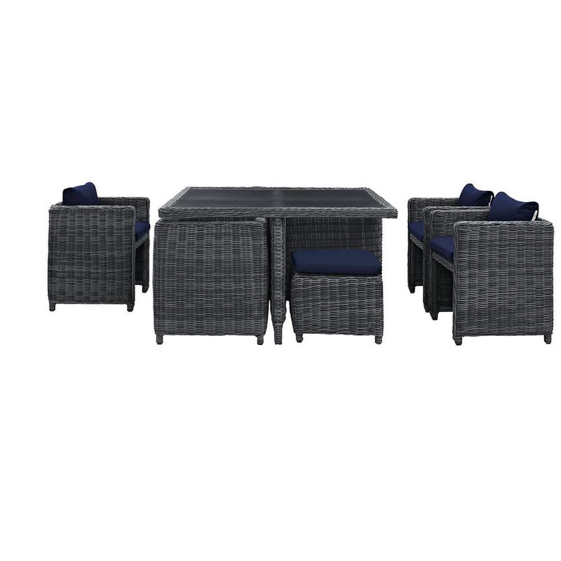 Summon 9 Piece Outdoor Patio Sunbrella Dining Set - Canvas Navy