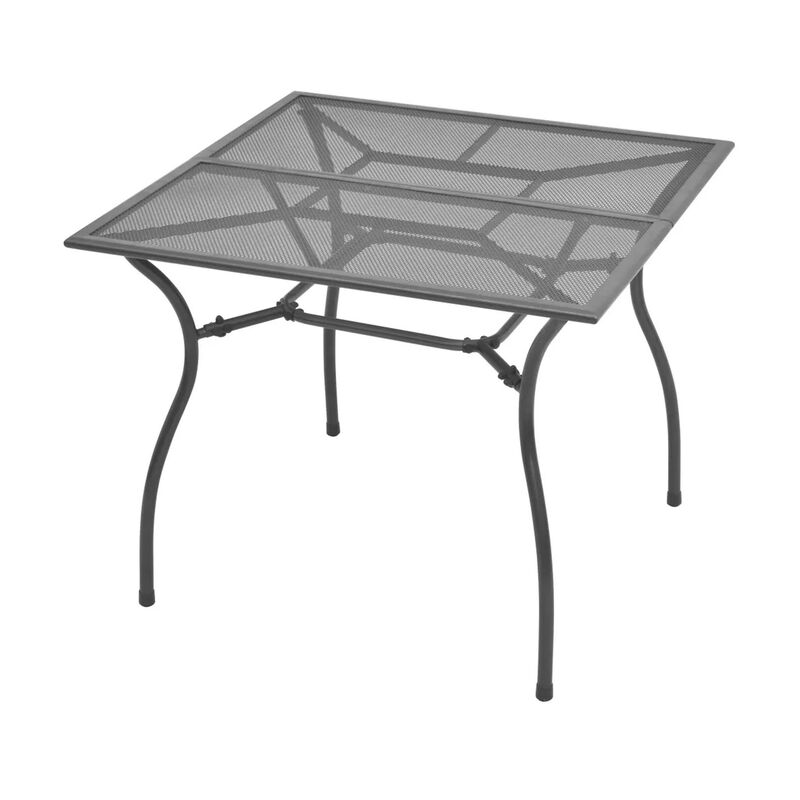 5pc Outdoor Dining Table Set, 4 Stackable Armchairs, Gray Steel Metal - Benzara