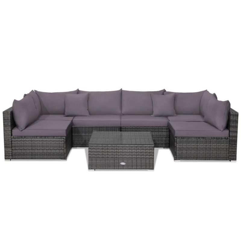Hivvago 7 Pieces Patio Rattan Furniture Set with Sectional Sofa Cushioned
