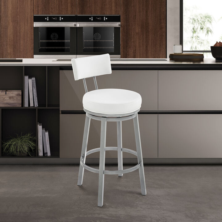 Dalza Swivel or Stool in Cloud Finish with White Faux Leather