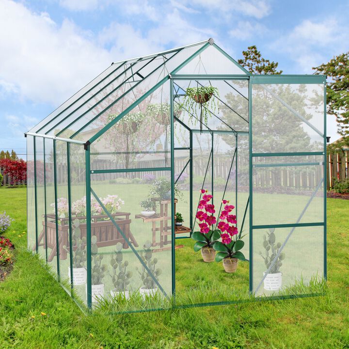 MONDAWE 6X10 FT Polycarbonate Greenhouse Raised Base and Anchor Aluminum Heavy Duty Walk-in Greenhouses for Outdoor Backyard in All Season