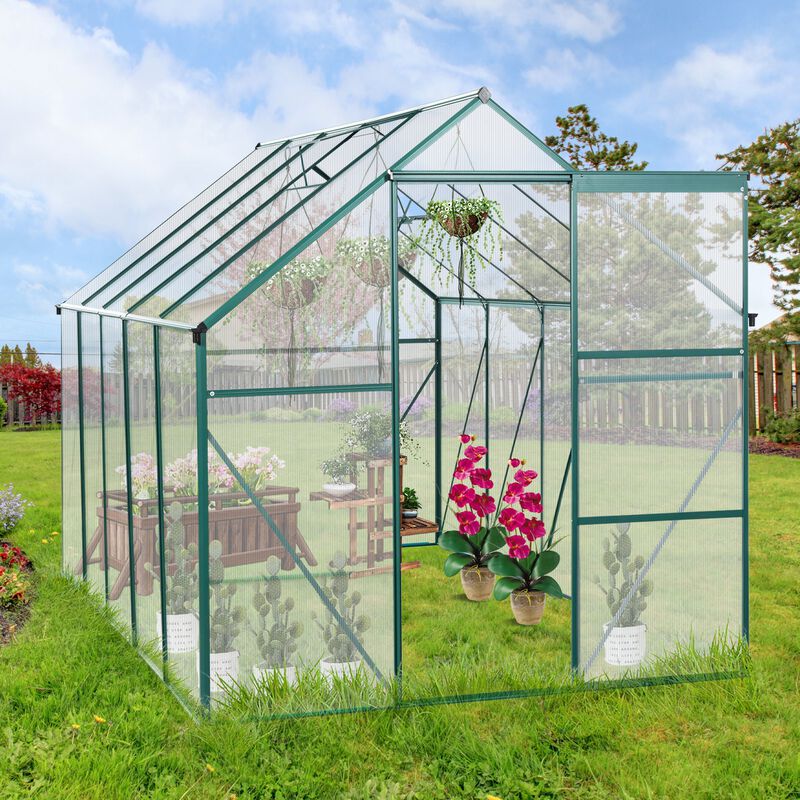 MONDAWE 6X10 FT Polycarbonate Greenhouse Raised Base and Anchor Aluminum Heavy Duty Walk-in Greenhouses for Outdoor Backyard in All Season