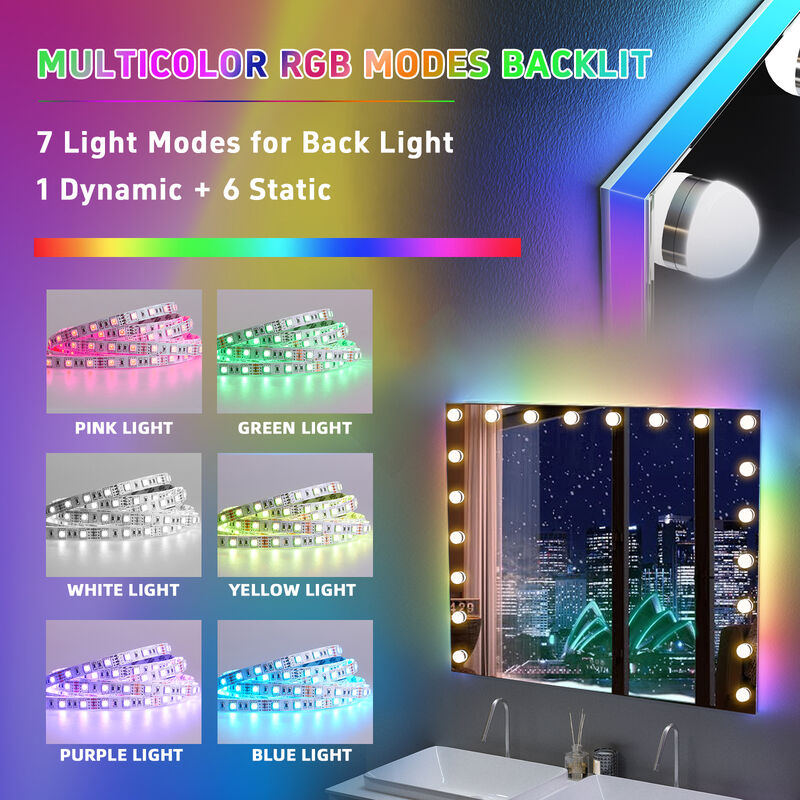 39''*31.4'' Vanity Mirror 20 LED Bulbs Wall Mount USB PortWhite