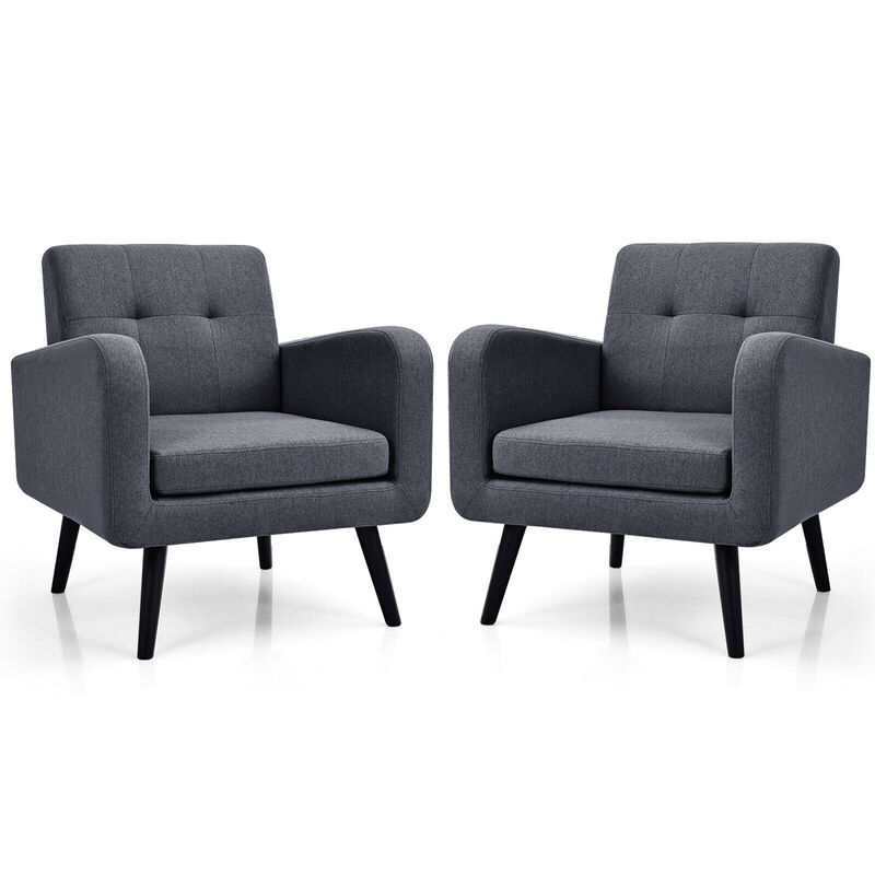Costway 2PCS Accent Armchair Single Sofa Chair Home Office w/ Wooden Legs Gray