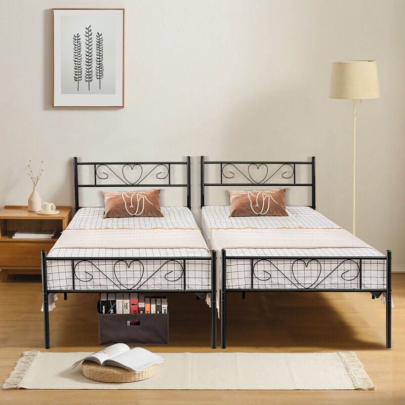 Twin XL Metal Bed Frame with Heart-shaped Headboard