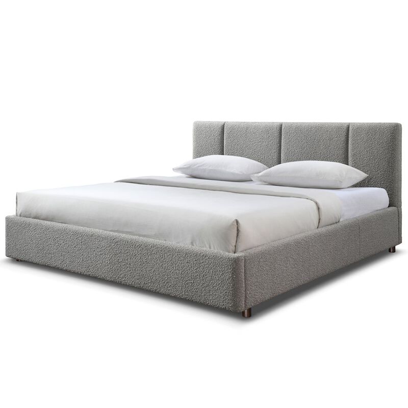 Omax Decor Venice Upholstered Platform King Bed in Gray Boucle Fabric