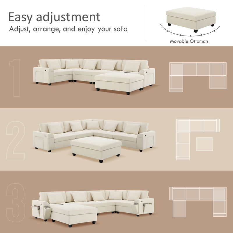 Merax U Shaped Chenille Sectional Sofa with Cup Holders