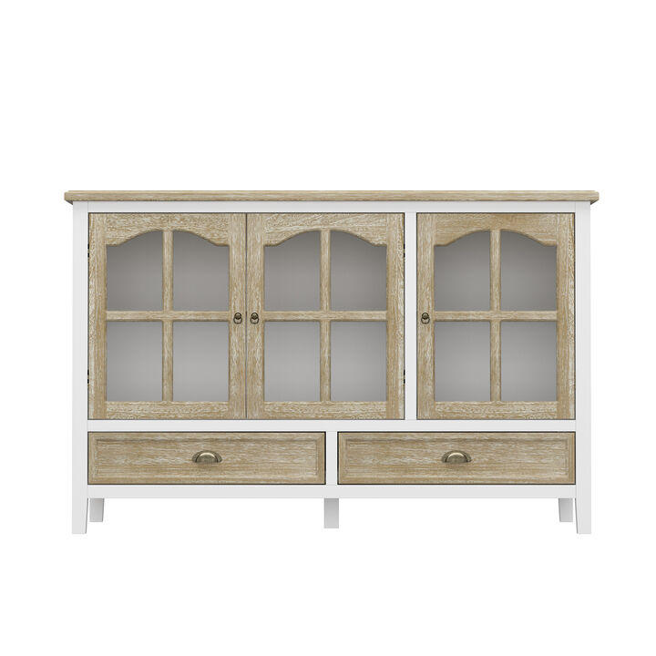FUFU&GAGA Modern White 3-Door 2-Drawer Sideboard – Elegant & Spacious Dining Room Buffet Cabinet with Metal Handles (55.1" W x 35.4" H x 15.7" D), Brown