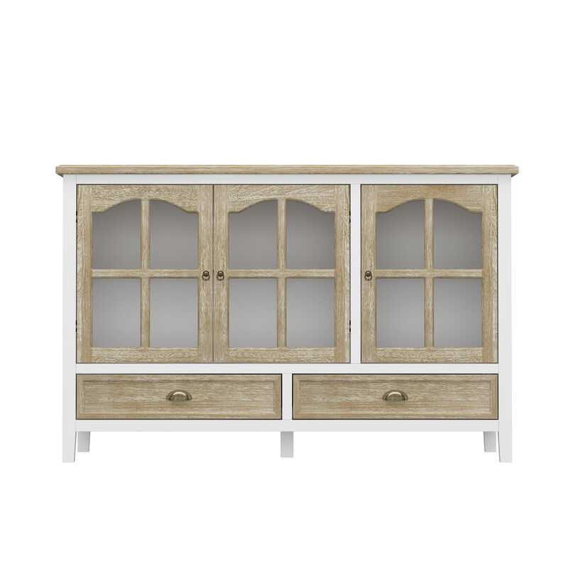 FUFU&GAGA Modern White 3-Door 2-Drawer Sideboard – Elegant & Spacious Dining Room Buffet Cabinet with Metal Handles (55.1" W x 35.4" H x 15.7" D), Brown
