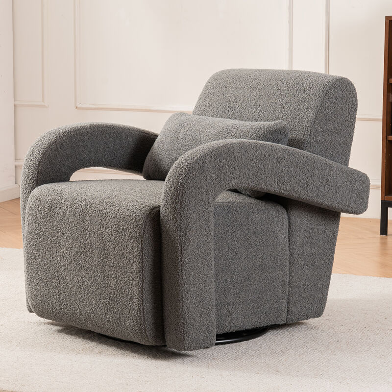 Cozy white Teddy Fabric Armchair - Modern Sturdy Lounge Chair with Curved Arms and Thick Cushioning for Plush Comfort White