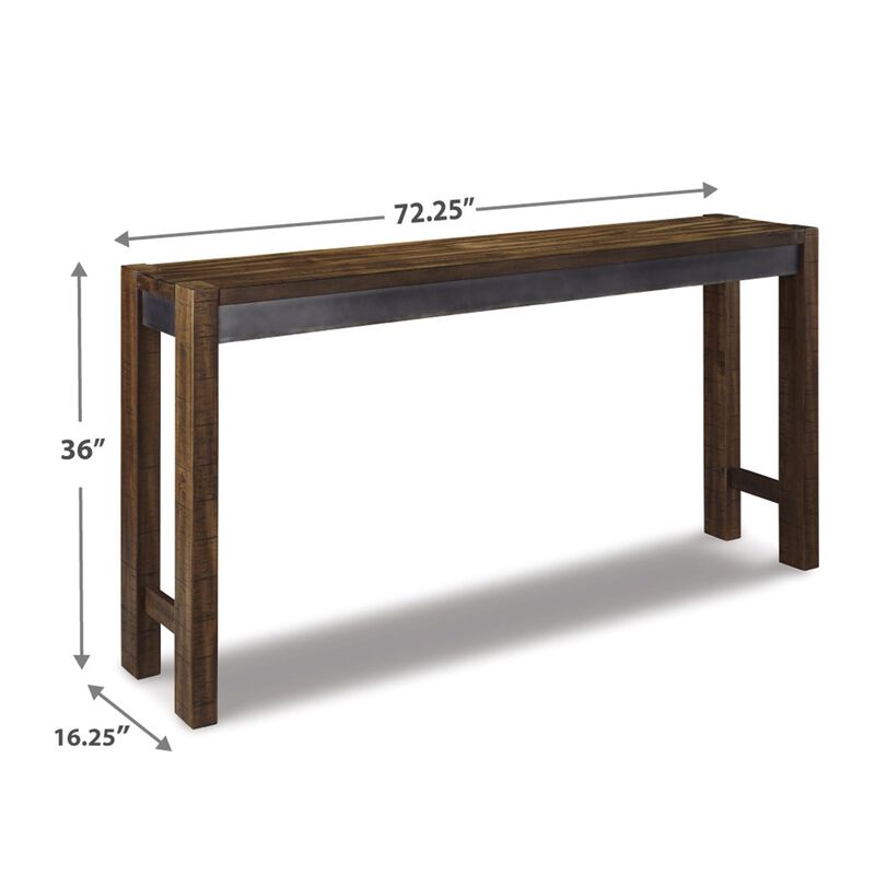 Jin Counter Height 72 Inch Long Slim Table, Distressed Brown Wood - Benzara