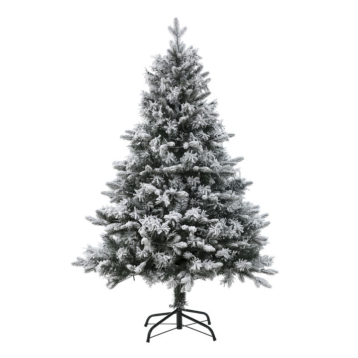 LuxenHome 5ft Pre-Lit LED Artificial Flocked Full Fir Christmas Tree