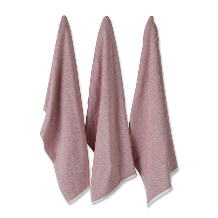 Set of 3 Barn Red French Terry Chambray Solid Dish Towel  28"