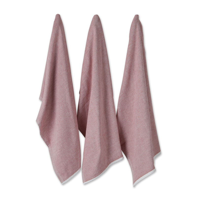 Set of 3 Barn Red French Terry Chambray Solid Dish Towel  28"