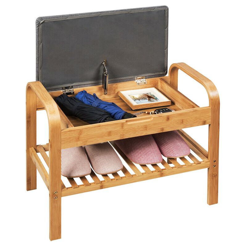Shoe Rack Bench Bamboo with Storage Shelf-Natural