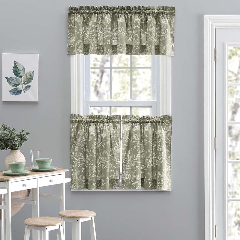 Ellis Curtain Lexington Leaf Pattern on Colored Ground Curtain Tiers