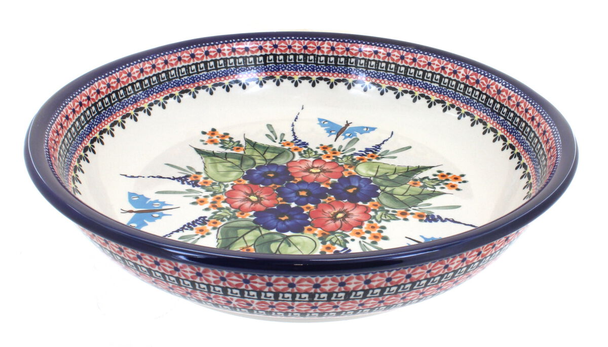 Blue Rose Polish Pottery Sweet Annie Large Shallow Serving Bowl