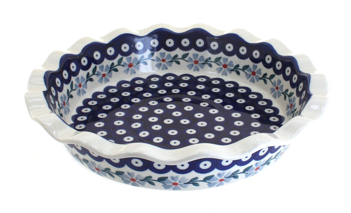 Blue Rose Polish Pottery Summer Vine Pie Plate