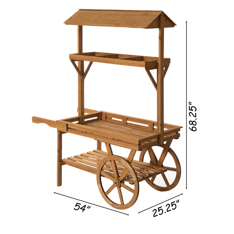 Wooden 3 Tier Rolling Table Cart With 2 Wheels for Home Decor, Display Rack, Lemonade stand, Food Stand, or Tea Stall