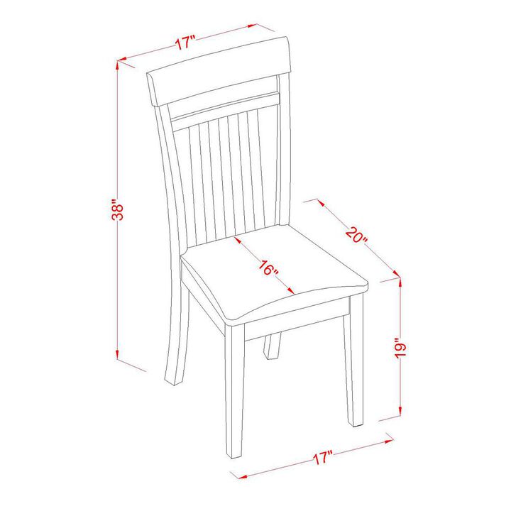 East West Furniture Capri  slat  back    Chair  for  dining  room  with  Leather  Upholstered  Seat  ,  Set  of  2