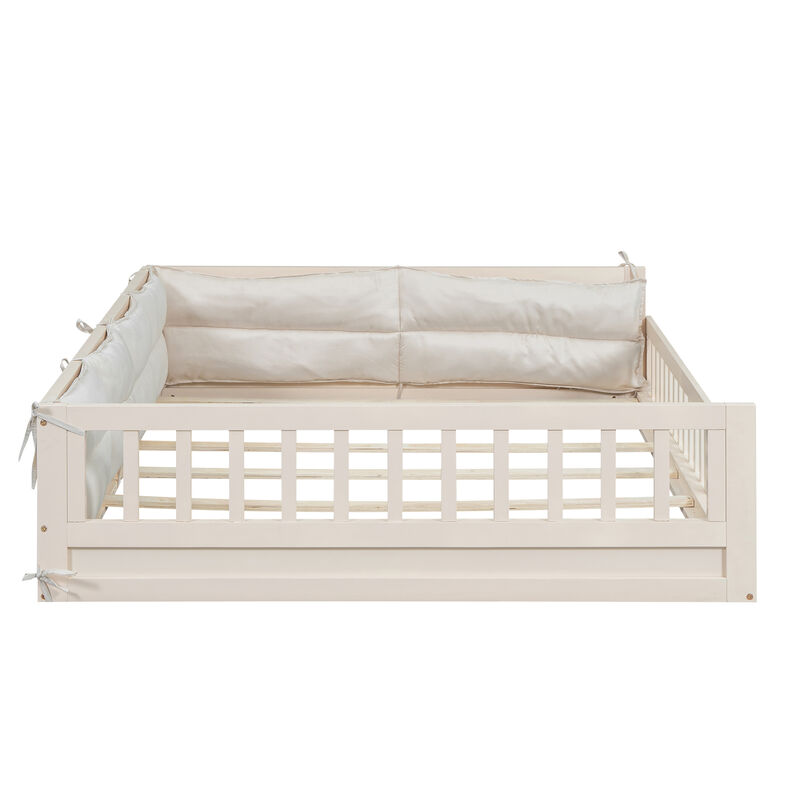 Merax Wood Platform Bed with Guardrail and Pillow