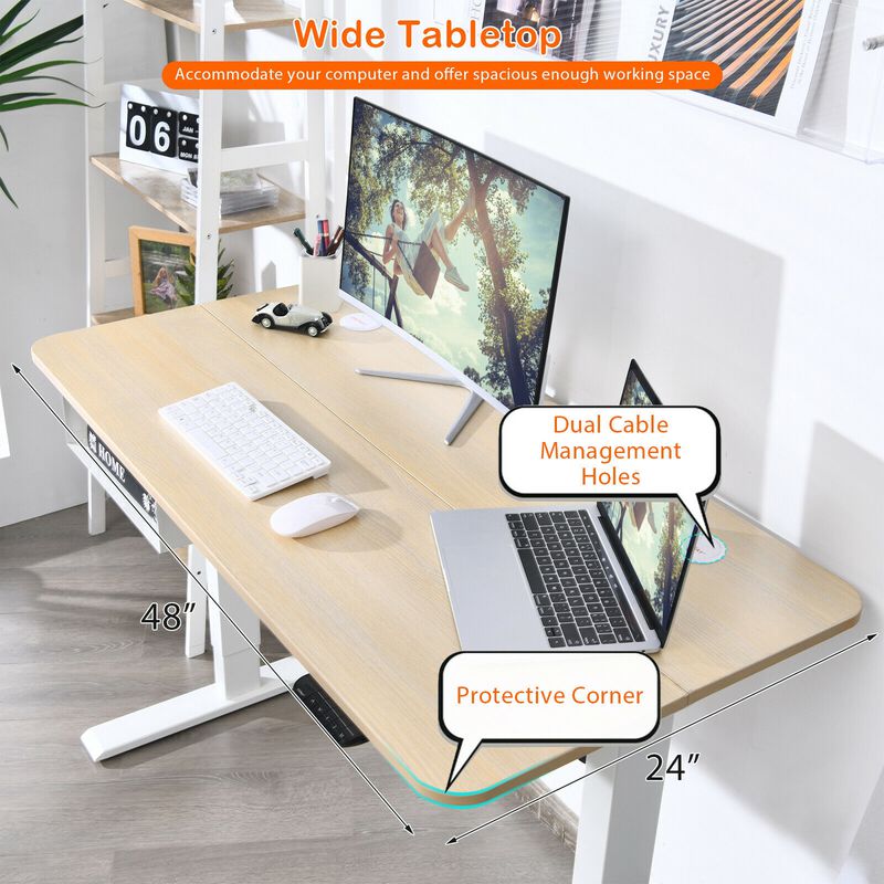 48-Inch Electric Standing Adjustable Desk with Control Panel and USB Port-Natural