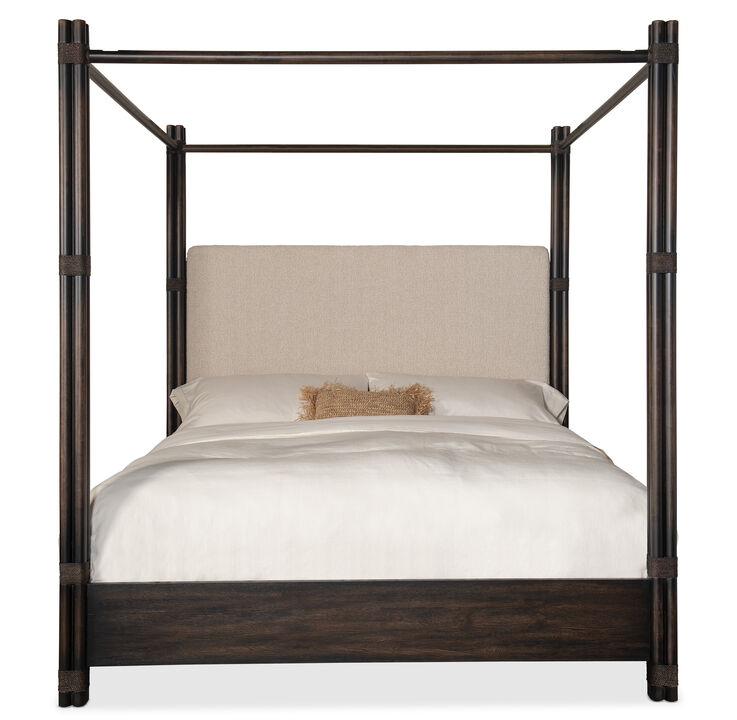 Retreat Pole Rattan King Upholstered Poster Bed with Canopy
