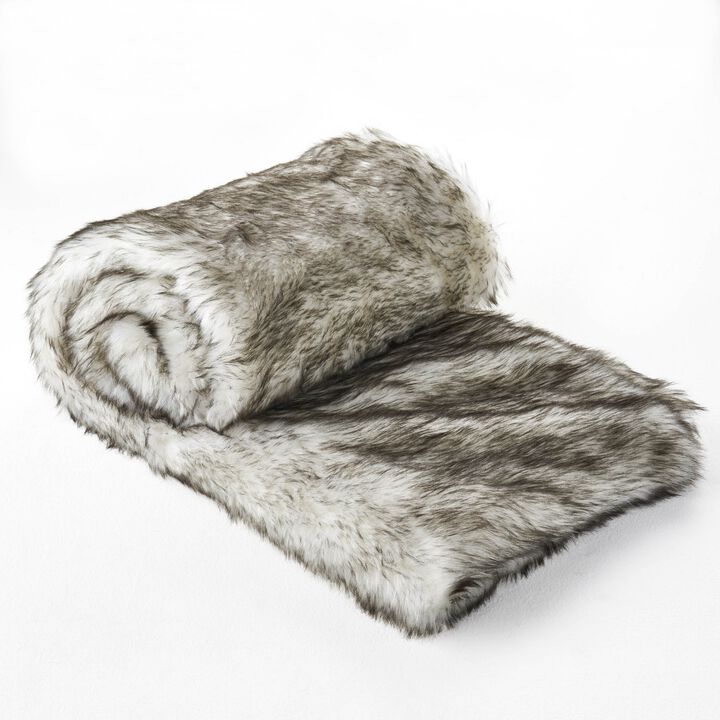 Throw Blanket, 50 x 60 Soft Faux Fur Design, Heather Gray Finish - Benzara