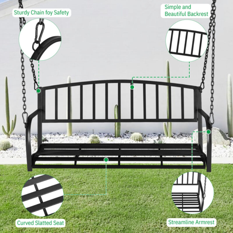 Sturdy Iron Art Swing with Vertical Bar Backrest and 200kg Capacity