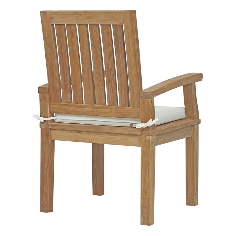 Modway EEI-2701-NAT-WHI Marina Premium Grade A Teak Wood Outdoor Patio, Dining Armchair, Natural White