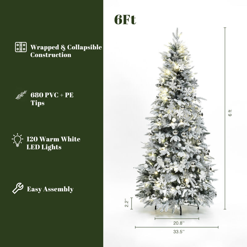 LuxenHome 6Ft Pre-Lit Snow Flocked Pop-Up Artificial Christmas Tree