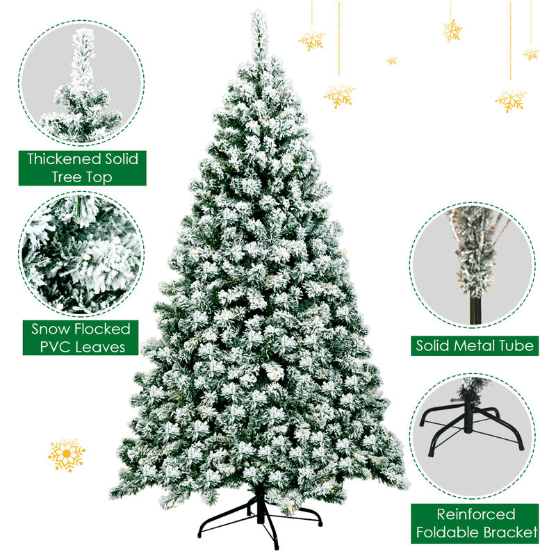 Pre-Lit Premium Snow Flocked Hinged Artificial Christmas Tree