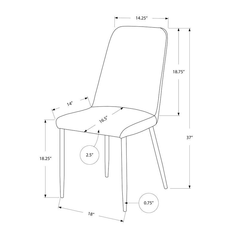 Monarch Specialties I 1033 Dining Chair, Set Of 2, Side, Upholstered, Kitchen, Dining Room, Pu Leather Look, Metal, White, Chrome, Contemporary, Modern